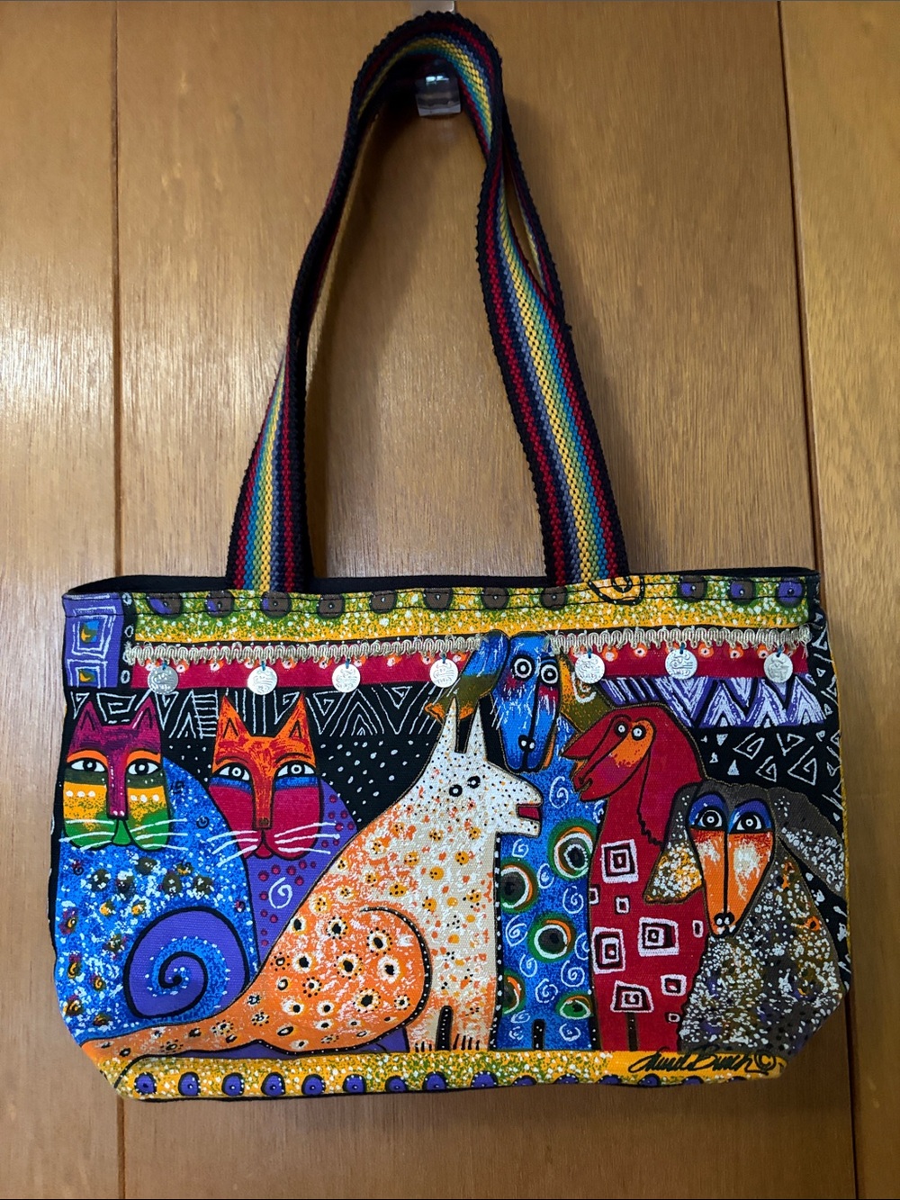 Laurel Burch Colorful Animal Print Canvas Tote Bag - Multicolor
